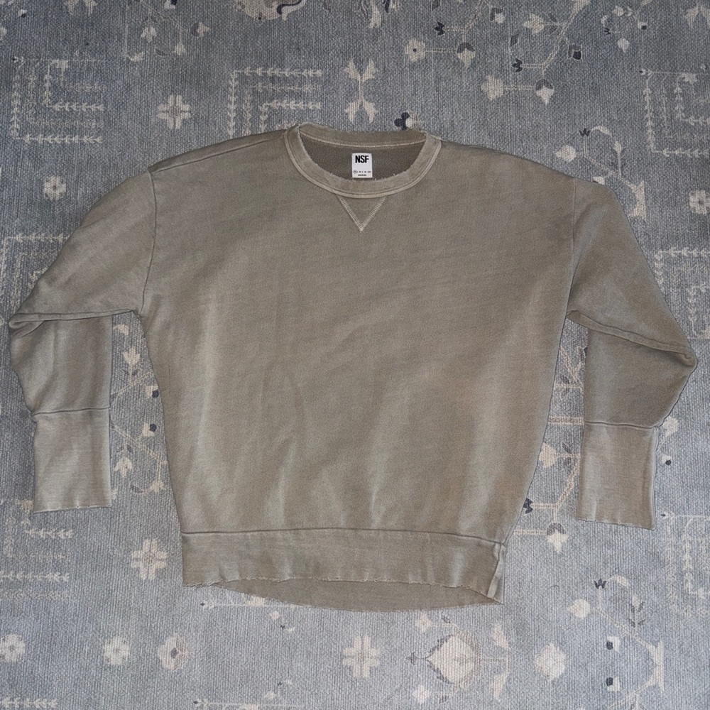 NSF Petite Beige Distressed Crewneck Sweatshirt Stone Neutral